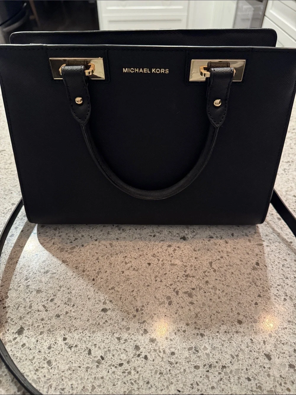 Michael Kors Black Saffiano Satchel with Gold Hardware
